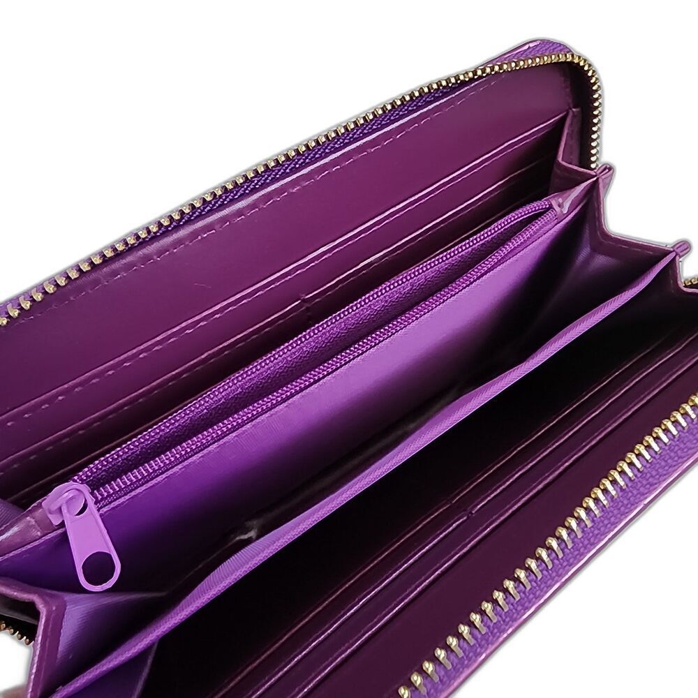 Sehra Collection Purple Floral Patent Leather Zip Around Clutch Wallet - Picture 4 of 7